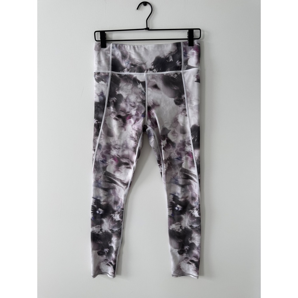 Athleta Womens Small Abstract Watercolor Floral High Rise 7/8 Leggings Purple